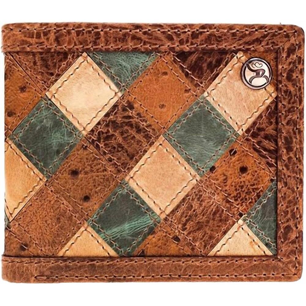 NEW HOOEY men's roughy ostrich print leather diamond patchwork bifold wallet in